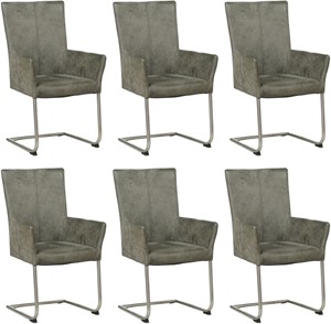 Set van 6 Donkergrijze leren industriële eetkamerstoelen Dry - poot rond rvs - Kenia Leer Antracite (donkergrijs leer)