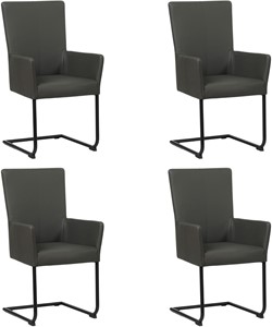 Set van 4 Donkergrijze leren industriële eetkamerstoelen Dry - poot rond zwart - Toledo Leer Antracite (donkergrijs leer)
