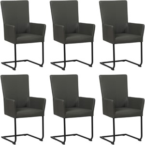 Set van 6 Donkergrijze leren industriële eetkamerstoelen Dry - poot rond zwart - Toledo Leer Antracite (donkergrijs leer)