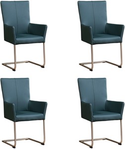 Leren eetkamerstoel dry met armleuning, blauw leer, blauwe keukenstoelen