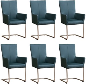 Leren eetkamerstoel dry met armleuning, blauw leer, blauwe keukenstoelen