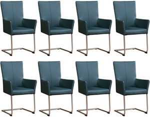 Leren eetkamerstoel dry met armleuning, blauw leer, blauwe keukenstoelen