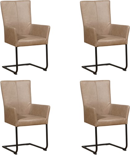 Leren eetkamerstoel Dry - met armleuning - set van 4 stoelen - Vintage Leer Taupe - Kleur poot, zwart