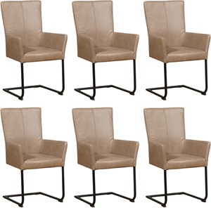 Leren eetkamerstoel dry met armleuning, bruin leer, bruine keukenstoelen