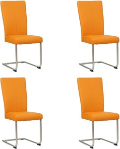 Set van 4 Oranje leren industriële eetkamerstoelen Dry - poot rond rvs - Toledo Leer Mandarin (oranje leer)