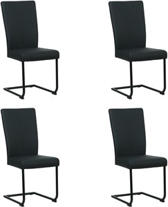 Set van 4 Zwarte leren industriële eetkamerstoelen Dry - poot rond zwart - Toledo Leer Nero (zwart leer)