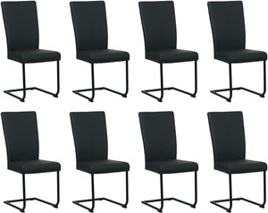 Set van 8 Zwarte leren industriële eetkamerstoelen Dry - poot rond zwart - Toledo Leer Nero (zwart leer)