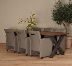 Set van 6 leren eetkamerfauteuil Pleasure - Toledo Leer Smog - Met handgreep Zwart