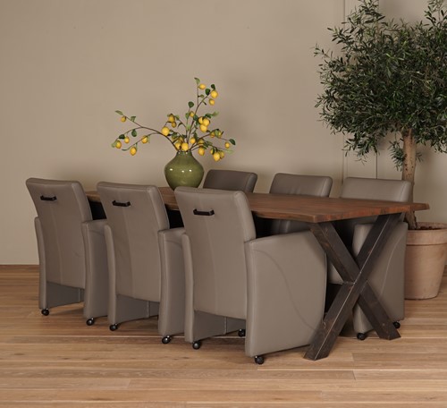 Set van 6 leren eetkamerfauteuil Pleasure - Toledo Leer Smog - Met handgreep Zwart