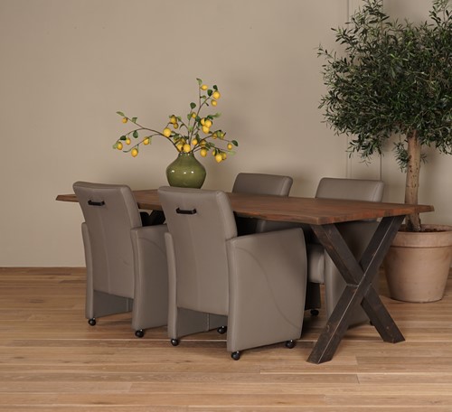 Set van 4 leren eetkamerfauteuil Pleasure - Toledo Leer Smog - Met handgreep Zwart