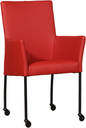 Leren eetkamerstoel Comfort - met wieltjes en armleuning - Toledo Leer Ducati - Poot - Rond - Zwart - Skate wiel zwart