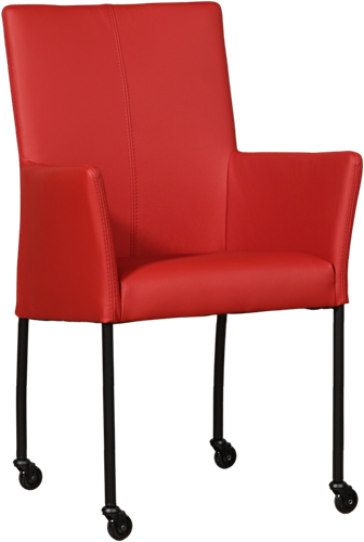 Leren eetkamerstoel Comfort - met wieltjes en armleuning - Toledo Leer Ducati - Poot - Rond - Zwart - Skate wiel zwart