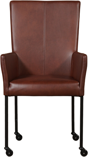 Leren eetkamerstoel Deal - met wieltjes en armleuning - Granada leer Cognac - Poot Zwart - Skate wiel zwart-2