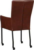 Leren eetkamerstoel Deal - met wieltjes en armleuning - Granada leer Cognac - Poot Zwart - Skate wiel zwart-3