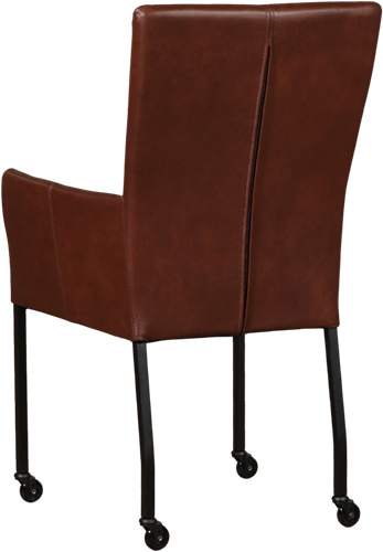 Leren eetkamerstoel Deal - met wieltjes en armleuning - Granada leer Cognac - Poot Zwart - Skate wiel zwart-3