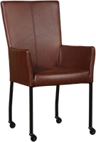 Leren eetkamerstoel Deal - met wieltjes en armleuning - Granada leer Cognac - Poot Zwart - Skate wiel zwart