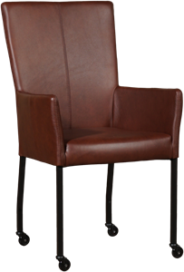 Leren eetkamerstoel deal met armleuning 114 bruin, bruin leer, bruine keukenstoelen