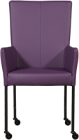 Leren eetkamerstoel Deal - met wieltjes en armleuning - Toledo Leer Aubergine - Poot Zwart - Skate wiel zwart-2