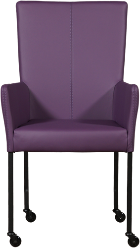 Leren eetkamerstoel Deal - met wieltjes en armleuning - Toledo Leer Aubergine - Poot Zwart - Skate wiel zwart-2