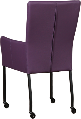 Leren eetkamerstoel Deal - met wieltjes en armleuning - Toledo Leer Aubergine - Poot Zwart - Skate wiel zwart-3