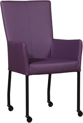 Leren eetkamerstoel Deal - met wieltjes en armleuning - Toledo Leer Aubergine - Poot Zwart - Skate wiel zwart