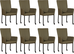 Set van 8 Leren eetkamerstoelen Deal - met wieltjes en armleuning
