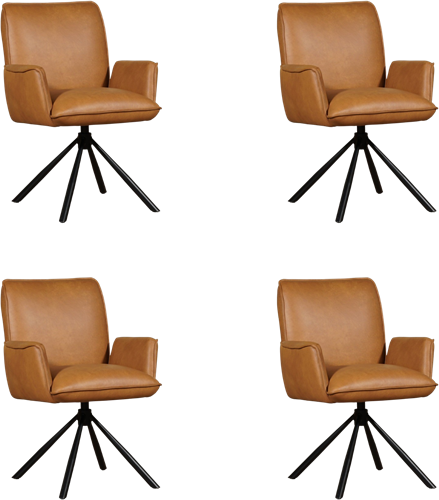 Leren eetkamerstoel Elite - draaibaar - automatisch terug naar beginstand - set van 4 stoelen