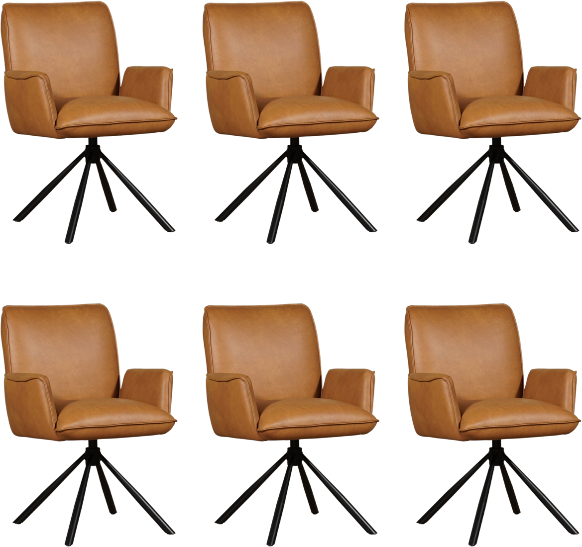 Leren eetkamerstoel Elite - draaibaar - automatisch terug naar beginstand - van 6 stoelen Toledo Sabbia ShopX