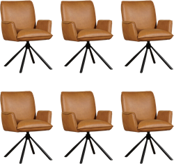 Leren eetkamerstoel Elite - draaibaar - automatisch terug naar beginstand - set van 6 stoelen