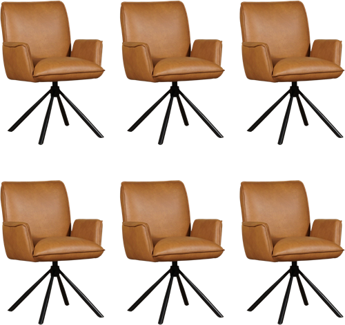 Leren eetkamerstoel Elite - draaibaar - automatisch terug naar beginstand - set van 6 stoelen