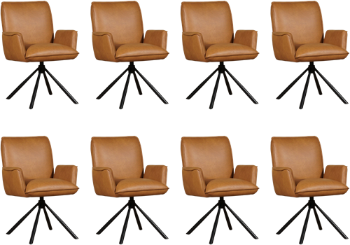 Leren eetkamerstoel Elite - draaibaar - automatisch terug naar beginstand - set van 8 stoelen