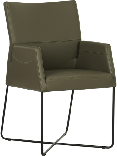 Set van 4 olijf kleur leren eetkamerstoelen Emma - met armleuning