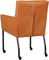 Leren eetkamerstoel Lucky - met wieltjes en armleuning - Kenia Leer Rost - Kleur poot, zwart - Skate wiel zwart-3
