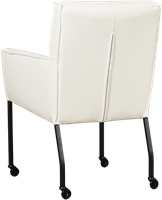 Leren eetkamerstoel Lucky - met wieltjes en armleuning - Toledo Leer Purewhite - Kleur poot, zwart - Skate wiel zwart-3