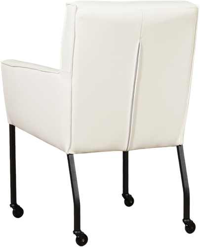 Leren eetkamerstoel Lucky - met wieltjes en armleuning - Toledo Leer Purewhite - Kleur poot, zwart - Skate wiel zwart-3