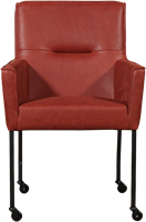 Leren eetkamerstoel Lucky - met wieltjes en armleuning - Vintage Leer Burgundy - Kleur poot, zwart - Skate wiel zwart-2