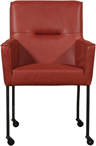 Leren eetkamerstoel Lucky - met wieltjes en armleuning - Vintage Leer Burgundy - Kleur poot, zwart - Skate wiel zwart-2
