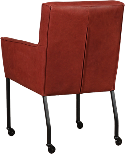 Leren eetkamerstoel Lucky - met wieltjes en armleuning - Vintage Leer Burgundy - Kleur poot, zwart - Skate wiel zwart-3