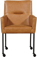 Leren eetkamerstoel Lucky - met wieltjes en armleuning - Vintage Leer Cognac - Kleur poot, zwart - Skate wiel zwart-2