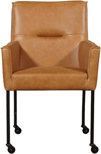 Leren eetkamerstoel Lucky - met wieltjes en armleuning - Vintage Leer Cognac - Kleur poot, zwart - Skate wiel zwart-2