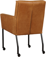 Leren eetkamerstoel Lucky - met wieltjes en armleuning - Vintage Leer Cognac - Kleur poot, zwart - Skate wiel zwart-3