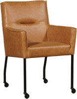 Leren eetkamerstoel Lucky - met wieltjes en armleuning - Vintage Leer Cognac - Kleur poot, zwart - Skate wiel zwart