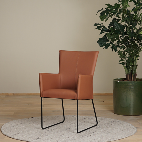 Set van 4 leren eetkamerstoel Mate - met armleuning en design U-poot - Toledo Leer Natur