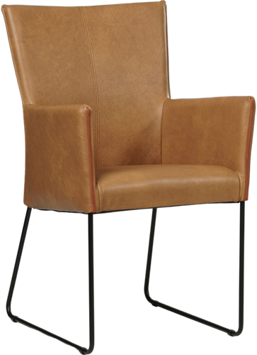 Leren eetkamerstoel Mate - met armleuning en design U-poot - Granada leer Sahara