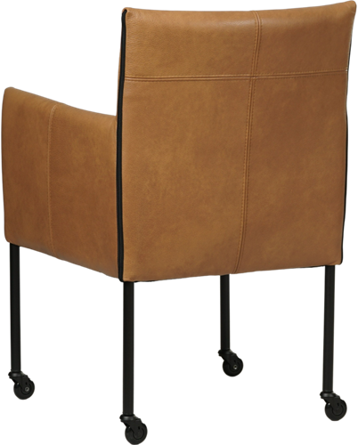 Leren eetkamerstoel More - met wieltjes en armleuning - Granada leer Sahara - Poot - Zwart - Skate wiel zwart-3