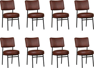 Set van 8 Leren eetkamerstoelen Rondo