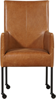 Leren eetkamerstoel Spark - met wieltjes en armleuning - Vintage Leer Cognac - Poot - Zwart - Skate wiel zwart-2