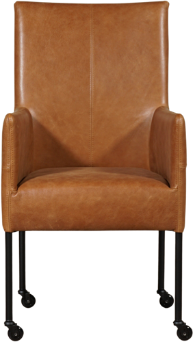 Leren eetkamerstoel Spark - met wieltjes en armleuning - Vintage Leer Cognac - Poot - Zwart - Skate wiel zwart-2
