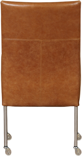 Leren eetkamerstoel Spark - met wieltjes en armleuning - Vintage Leer Cognac - Poot - RVS - Skate wiel transparant-2
