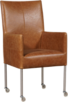 Leren eetkamerstoel Spark - met wieltjes en armleuning - Vintage Leer Cognac - Poot - RVS - Skate wiel transparant